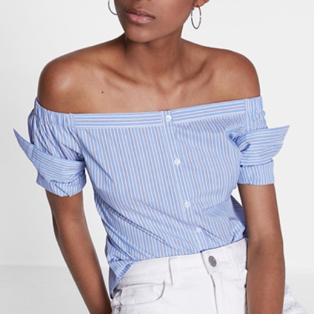 ⚡️Express Off-Shoulder Button Down Blouse - Picture 5 of 7